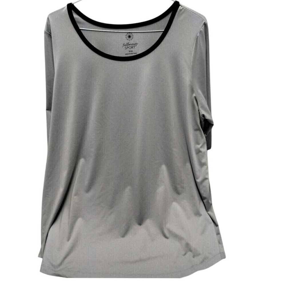 Fullbeauty SPORT‎ Active Top Long Sleeve Gray Black Trim Plus Size 22/24